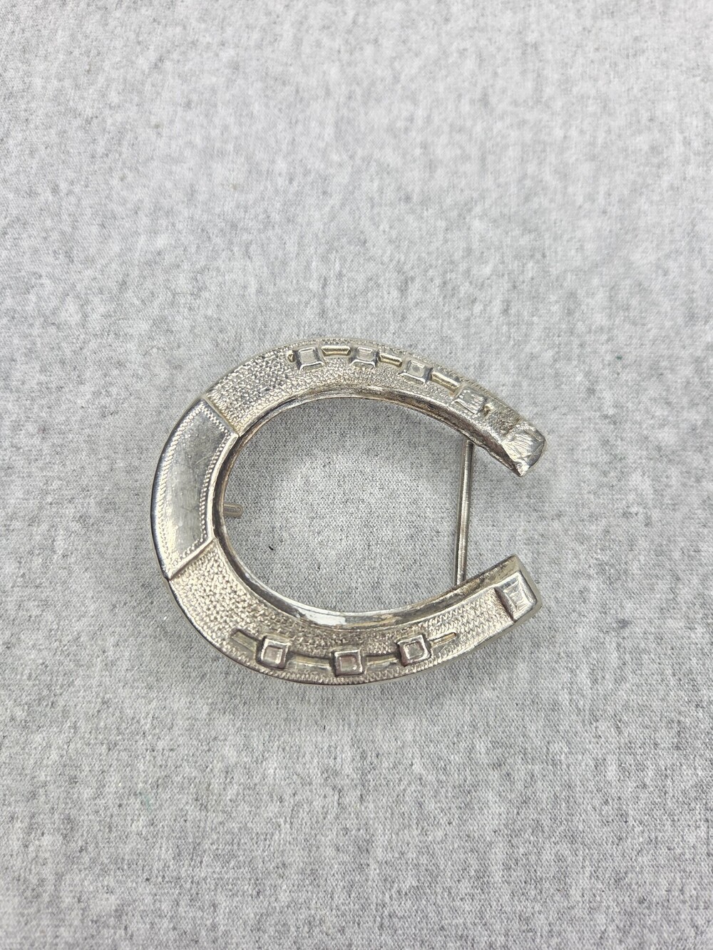 Vintage Mexican Alpaca Silver Horseshoe Belt Buckle Handmade Engraved Western